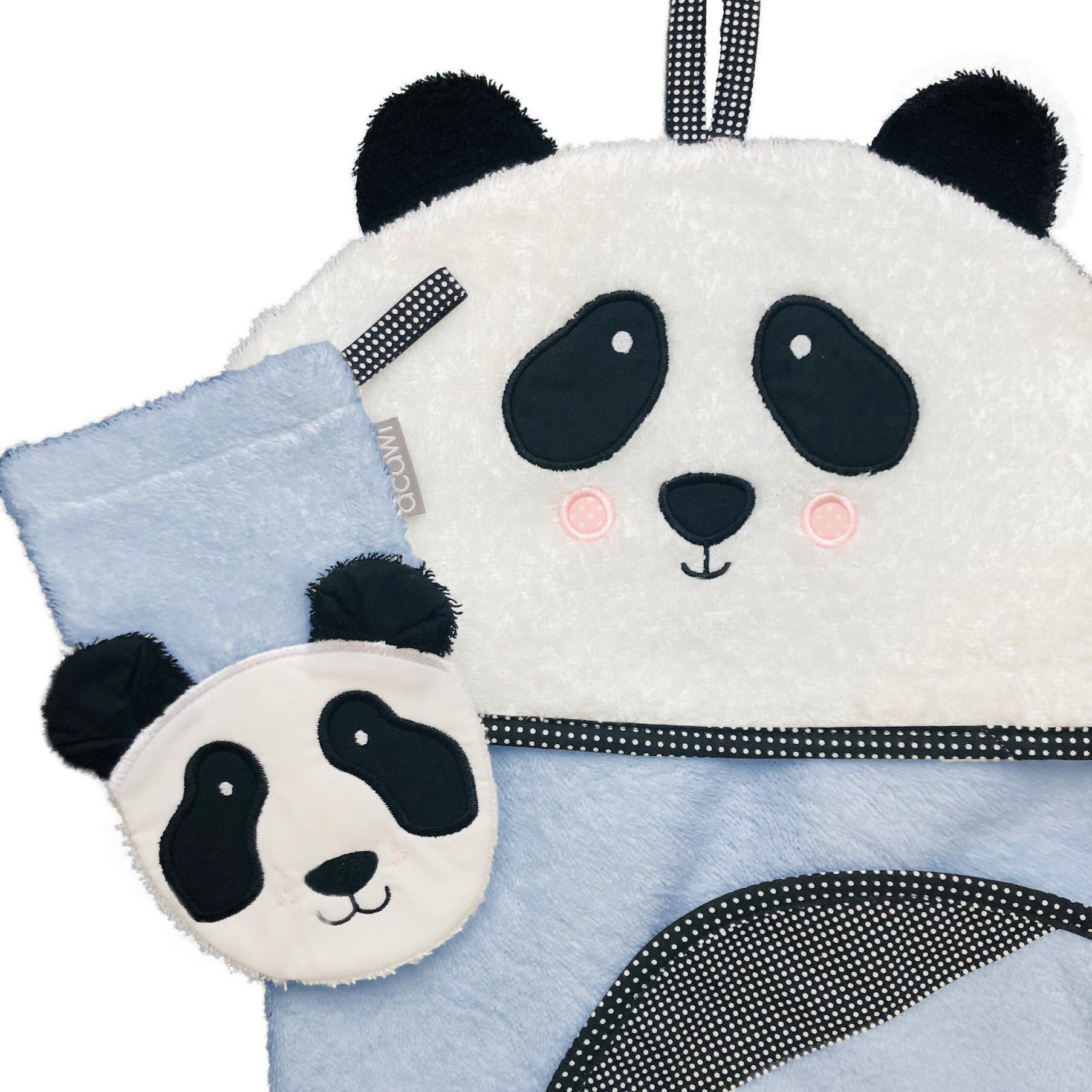 Panda Blau - Set Kapuzenbadetuch & Wasch- Spielhandschuh Wahlweise Mit Eingesticktem Namen von Etsy - acawi