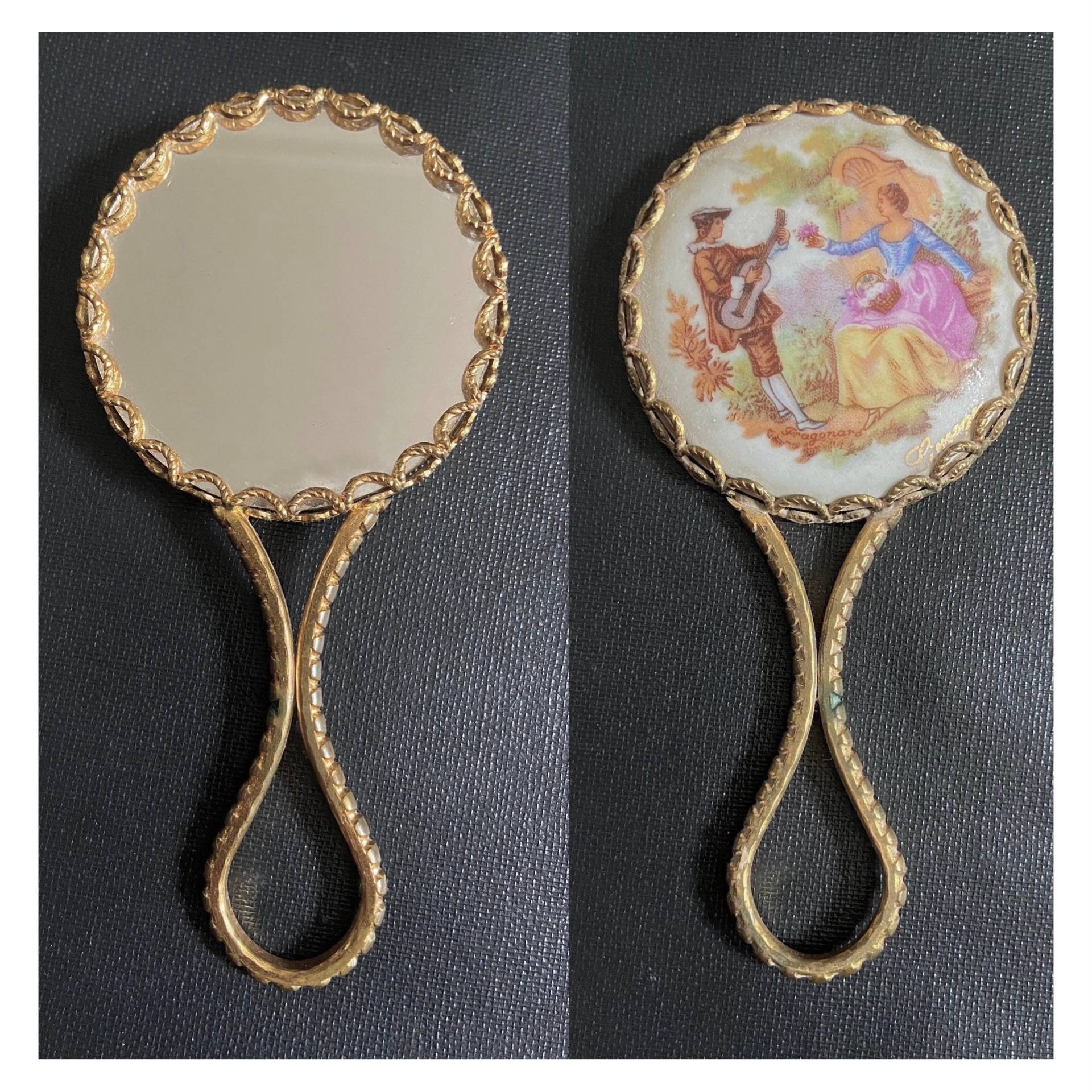 Vintage Fragonard Limoges Handtaschenspiegel. Miniatur Spiegel Aus Keramik. Verschnörkte Rahmen Schminkspiegel. Hofszene Spiegel von Etsy - amoriabridle