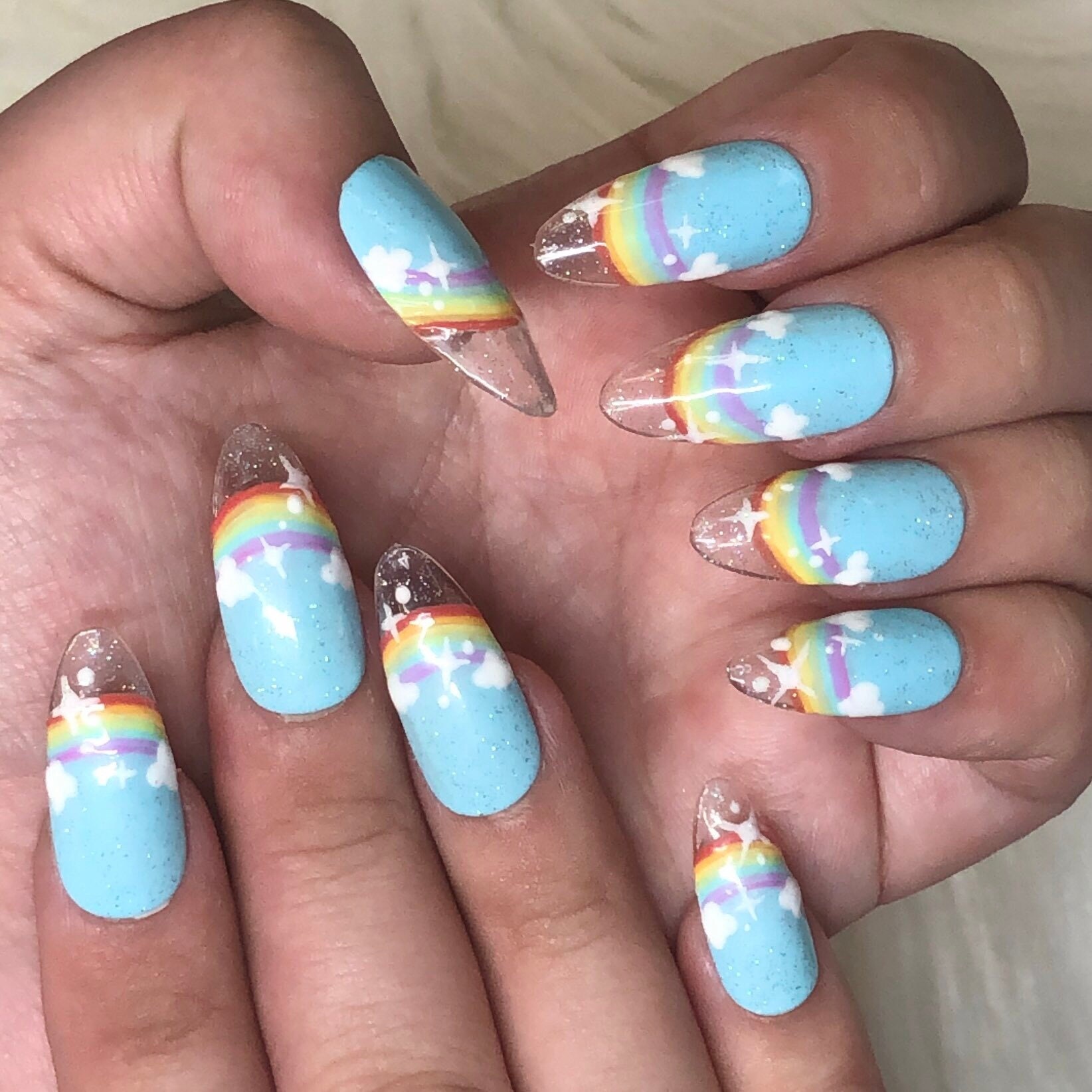 Almond Kawaii Regenbogen Mit Glitzer Press On Nails - Valentinstag Geschenk 2025 von Etsy - anjsnails