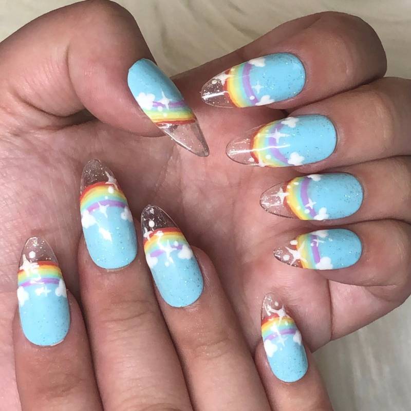 Almond Kawaii Regenbogen Mit Glitzer Press On Nails - Blackfriday Sale 2024 von Etsy - anjsnails