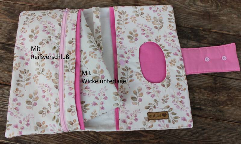 Art.nr.042 Windeltasche, Wickeltasche Xxl, Wickeltasche Mädchen, Blätter Rosa-Beige von Etsy - antjos