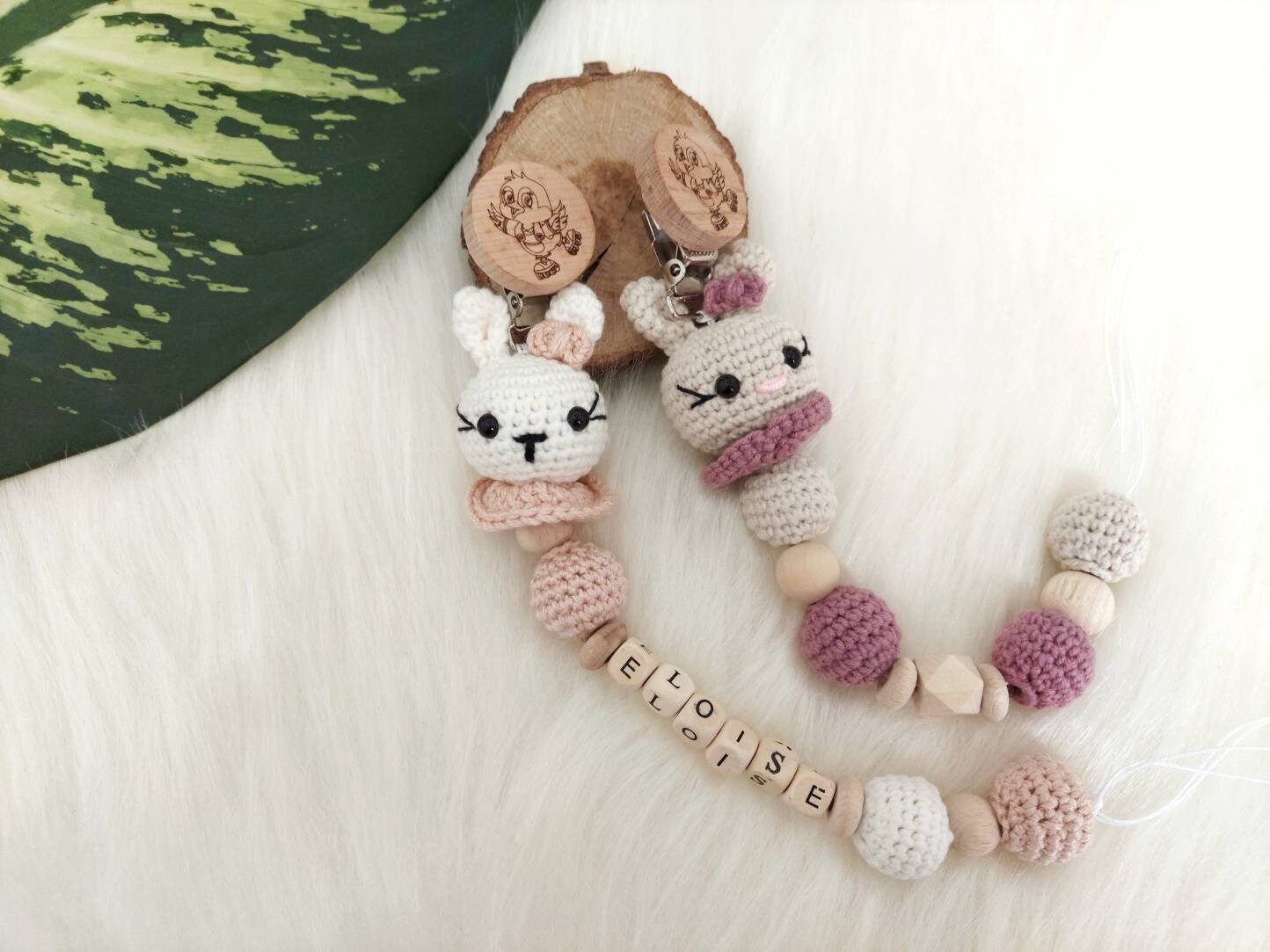 Personalisierte Schnullerkette Mit Gehäkeltem Hasen, Namen, Personalisierter Schnullerclip, Babyshower Geschenk von Etsy - banunur