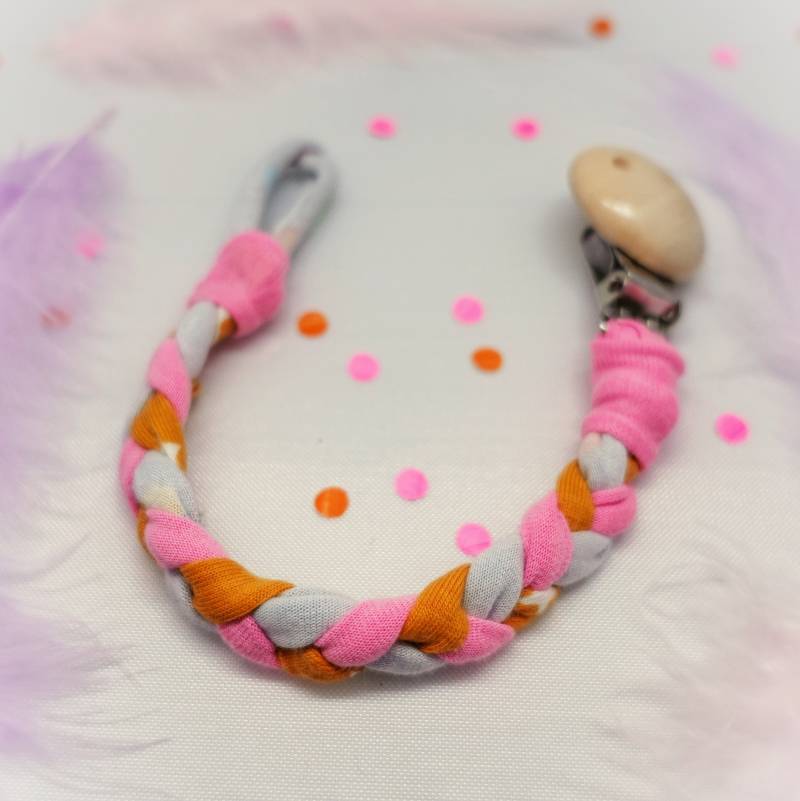 Schnullerband Geflochten, Recycelt, Schnullerkette, Jersey, Rosa, Grau, Orange von Etsy - beKindConcept