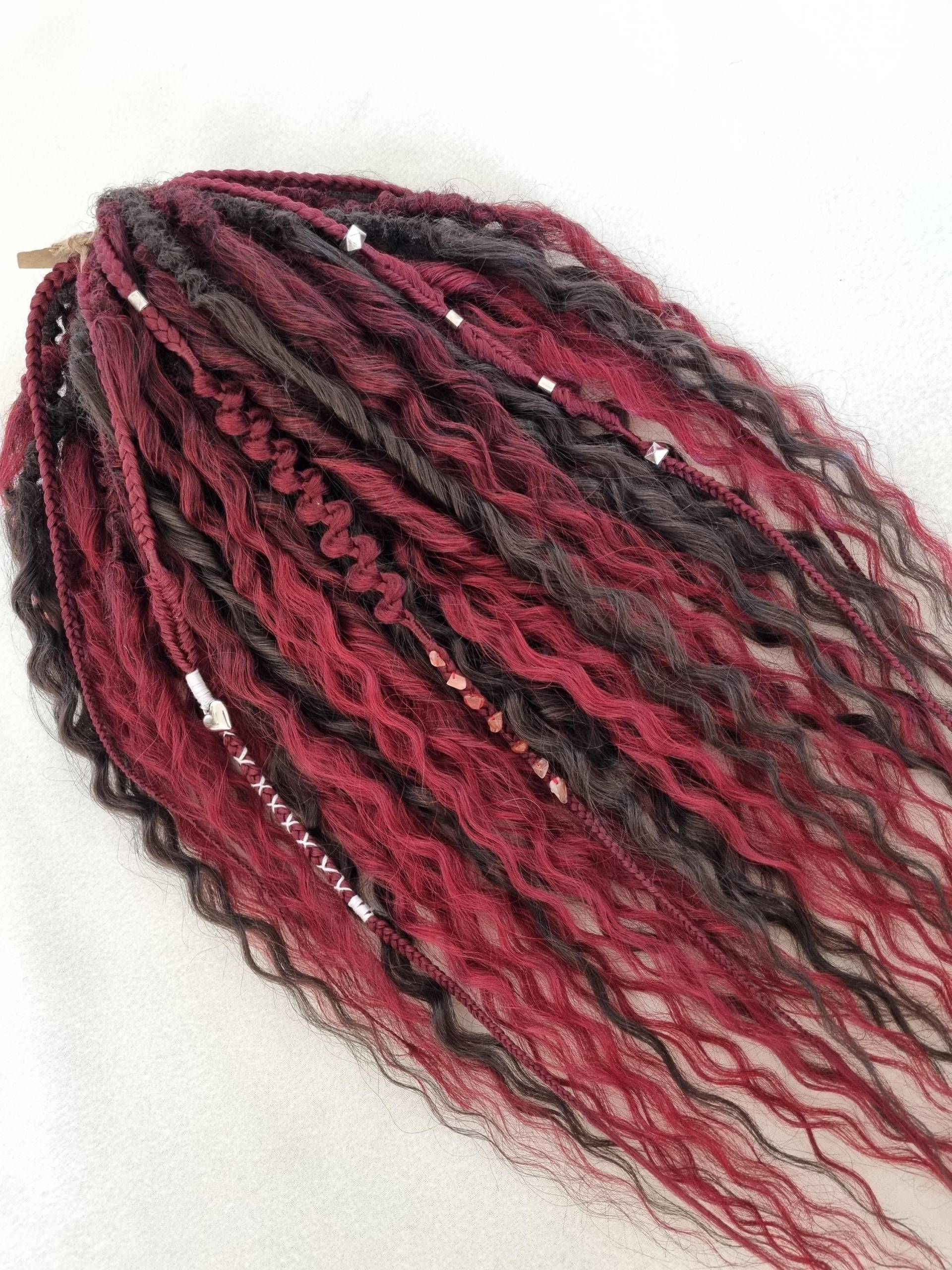 Burgunder Braun Rot Lockige Gewellte Haarverlängerungen Boho Dreadlock Mix, Doppelseitige De Locken Burgunder Braun Rot Lockige Gewellte Haarverlängerungen Boho Dreadlock Mix, Doppelseitige De Locken von Etsy - byBraid