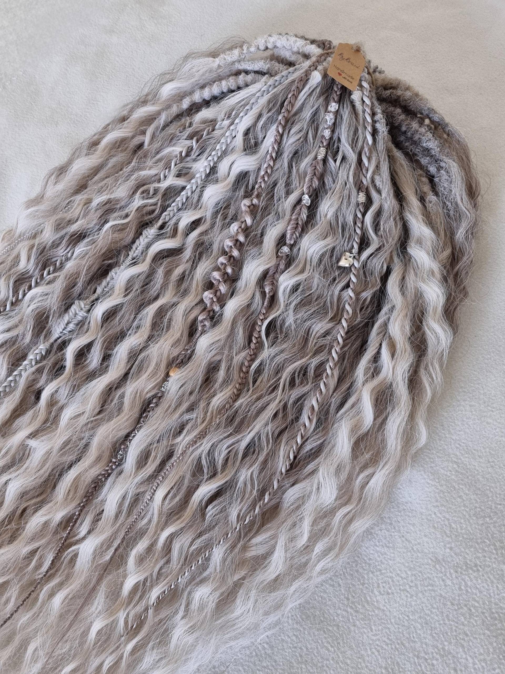 Lockige Gewellte Haarverlängerungen Boho Dreadlock Mix, Doppelende De Aschige Silberblonde Locken Lockige Gewellte Haarverlängerungen Boho Dreadlock Mix, Doppelende De Aschige Silberblonde Locken von Etsy - byBraid