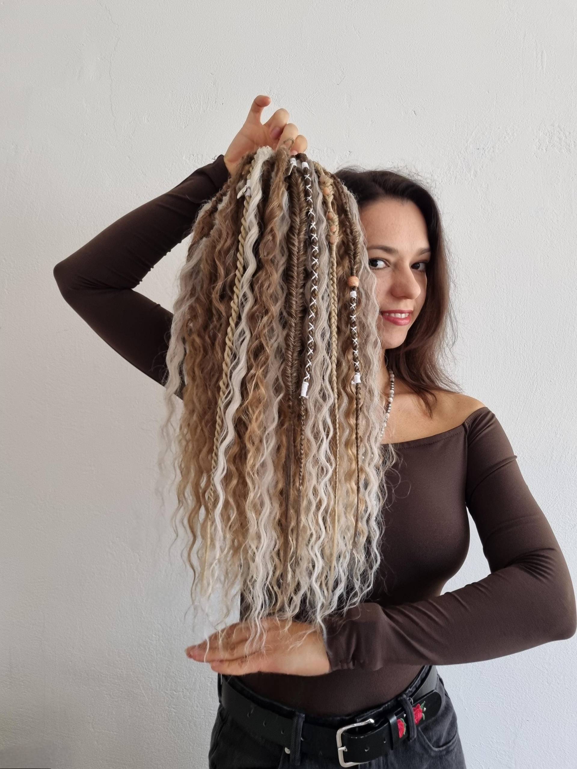 Curly Wavy Dolly Locks Braun Ombre Blonde Dreadlocks Mix, De Doppelendige Haarverlängerungen Curly Wavy Dolly Locks Braun Ombre Blonde Dreadlocks Mix, De Doppelendige Haarverlängerungen von Etsy - byBraid