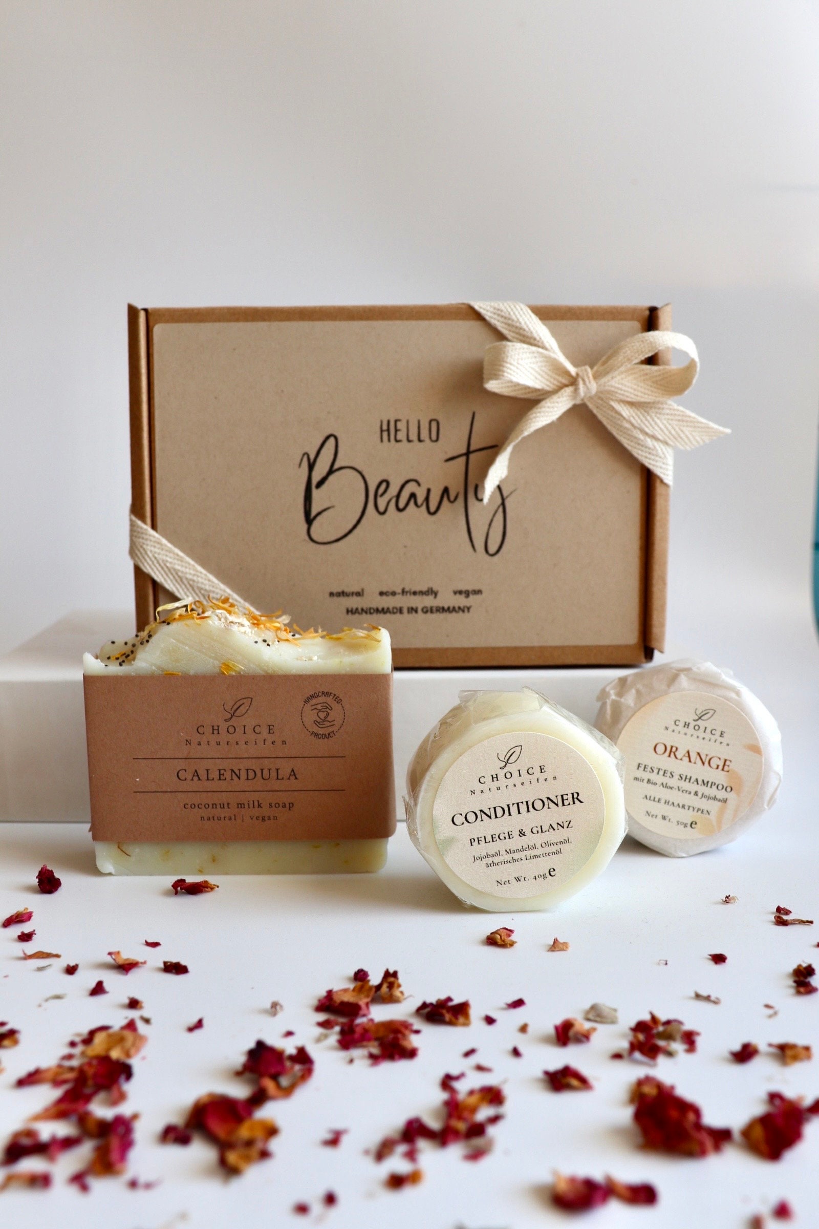 Geschenkset „Hello Beauty", Naturkosmetik, Handgemachte Seife, Vegan & Palmölfrei, Festes Shampoo, Nachhaltiges Geschenk von Etsy - choicenaturseifen