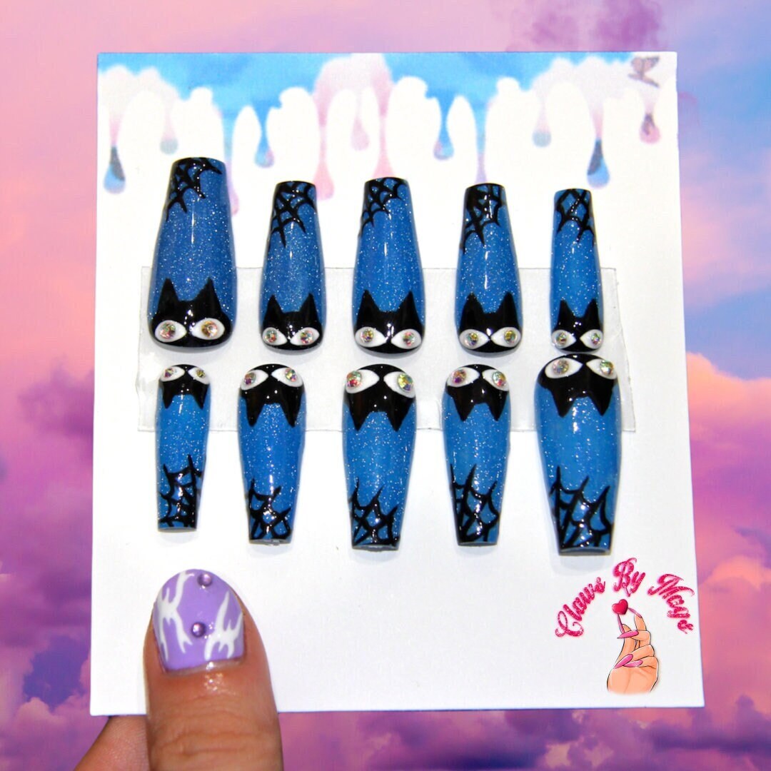 Katze Halloween Press On Nails von Etsy - clawsbymags