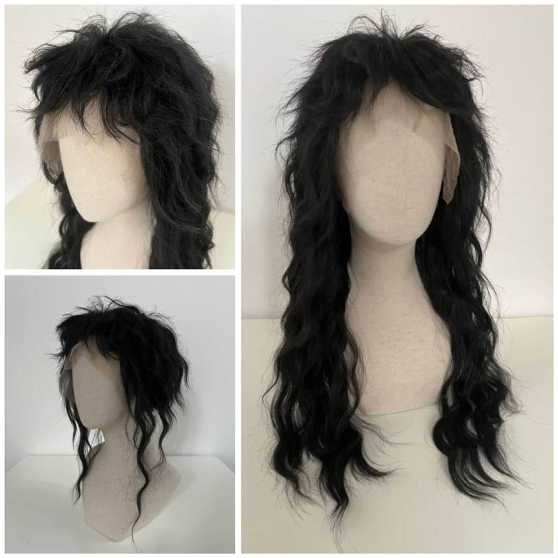 Lace Front Wig/ Perücke/The Onyx Maid #mullet Retro-styling 80's Sattes Schwarz - Deep Black Customized Mullet Maid #beachwaves von Etsy - dragmaiditup