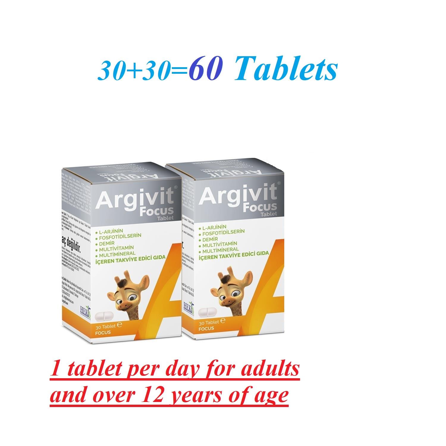 Argivit Focus Tablet Ergänzung 60Tablets - Enthält L-Arginin, Phosphatidylserin, Eisen, Multivitaminen Und Multimineralien Unisex-Formel von Etsy - easyFarma