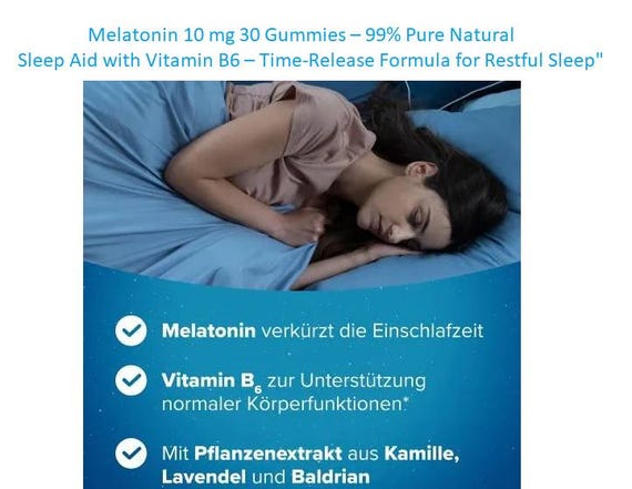 Melatonin 10 Mg 30 Gummies - 99% Rein Natürliche Schlafmittel Mit Vitamin B6 Time-Release-Formel Für Einen Erholsamen Schlaf von Etsy - easyFarma