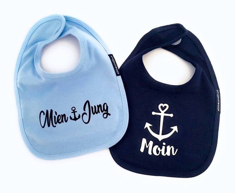 Ebbe Und Flut Baby Lätzchen Set Moin & Mien Jung, Plattdeutsch, Moin, Geschenke Zur Geburt, Ebbe Flut® von Etsy - ebbeundflut