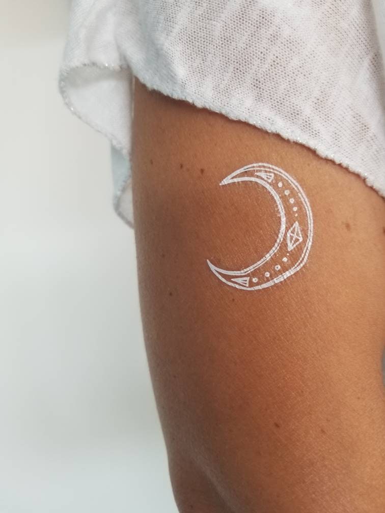 Boho White Moon Temporäres Tattoo von Etsy - encredelicate