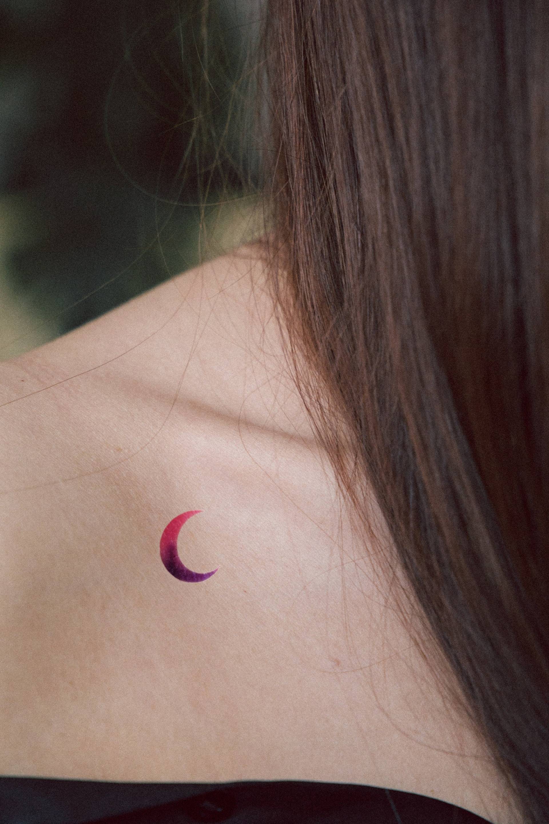 Rosa Mond Temporäre Tattoo | Satz Von 6, Gefälschte in Farbverlauf Lila Zu Magenta von Etsy - encredelicate