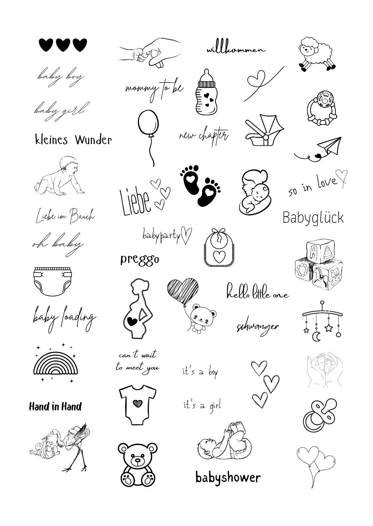 Klebetattoos Temporäre Tattoos Babyshower Babyparty von Etsy - evveprints