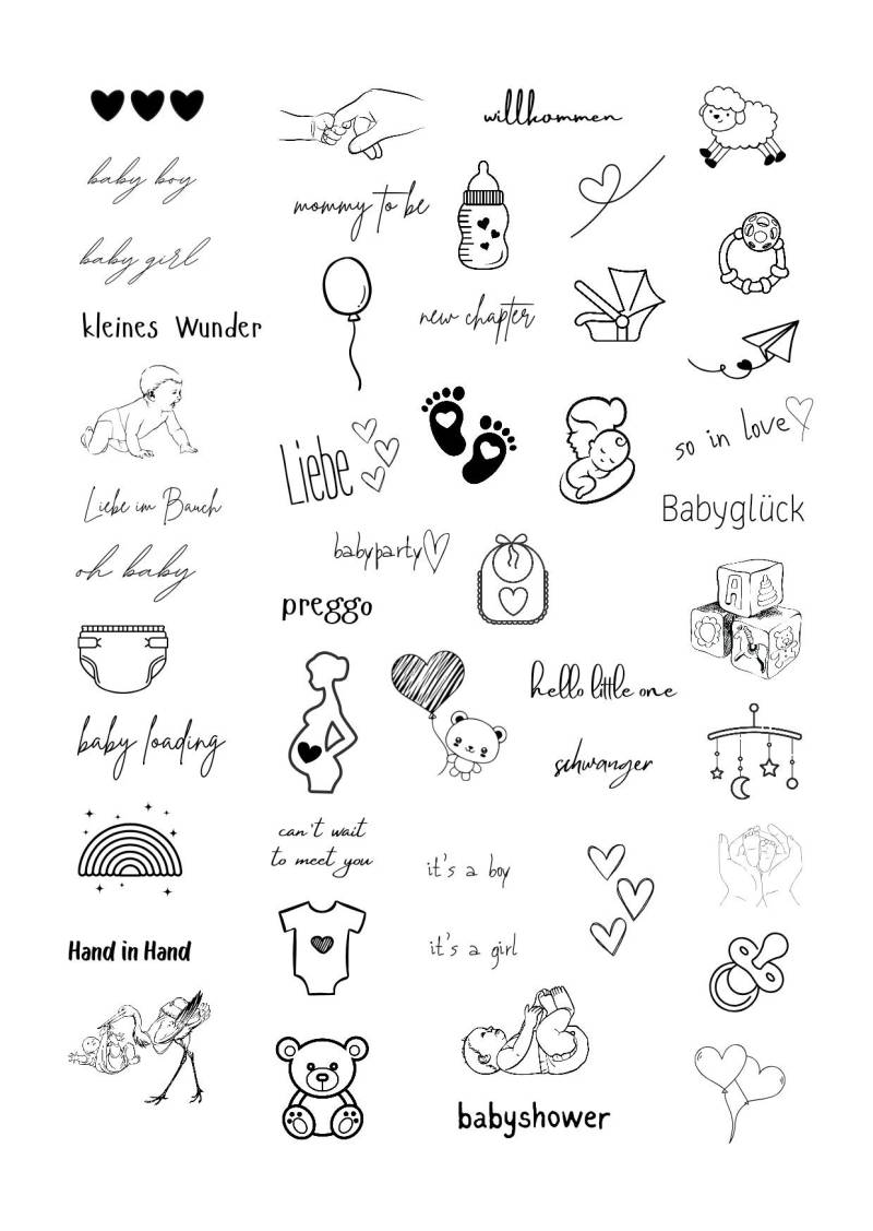 Klebetattoos Temporäre Tattoos Babyshower Babyparty von Etsy - evveprints