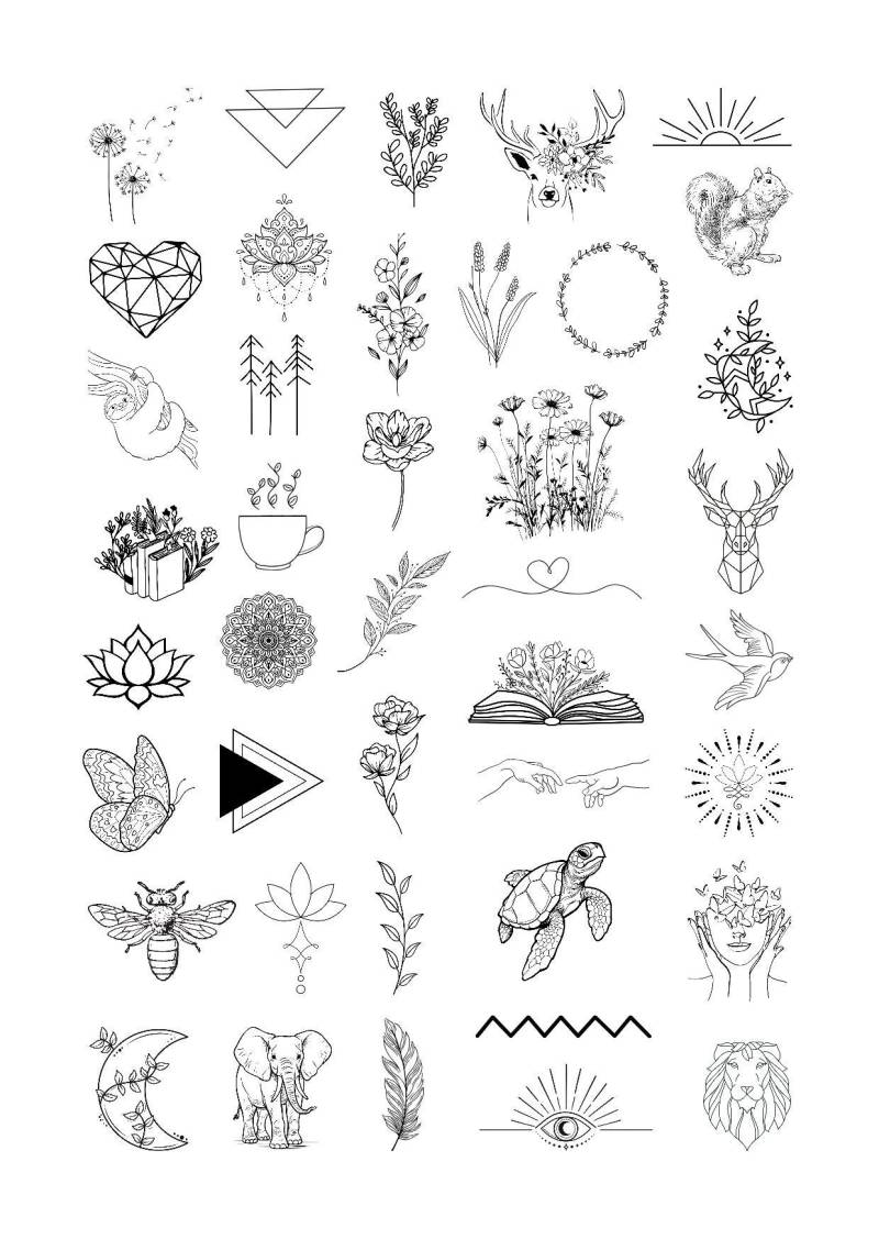 Klebetattoos Temporäre Tattoos Fineline Verschiedene Motive von Etsy - evveprints