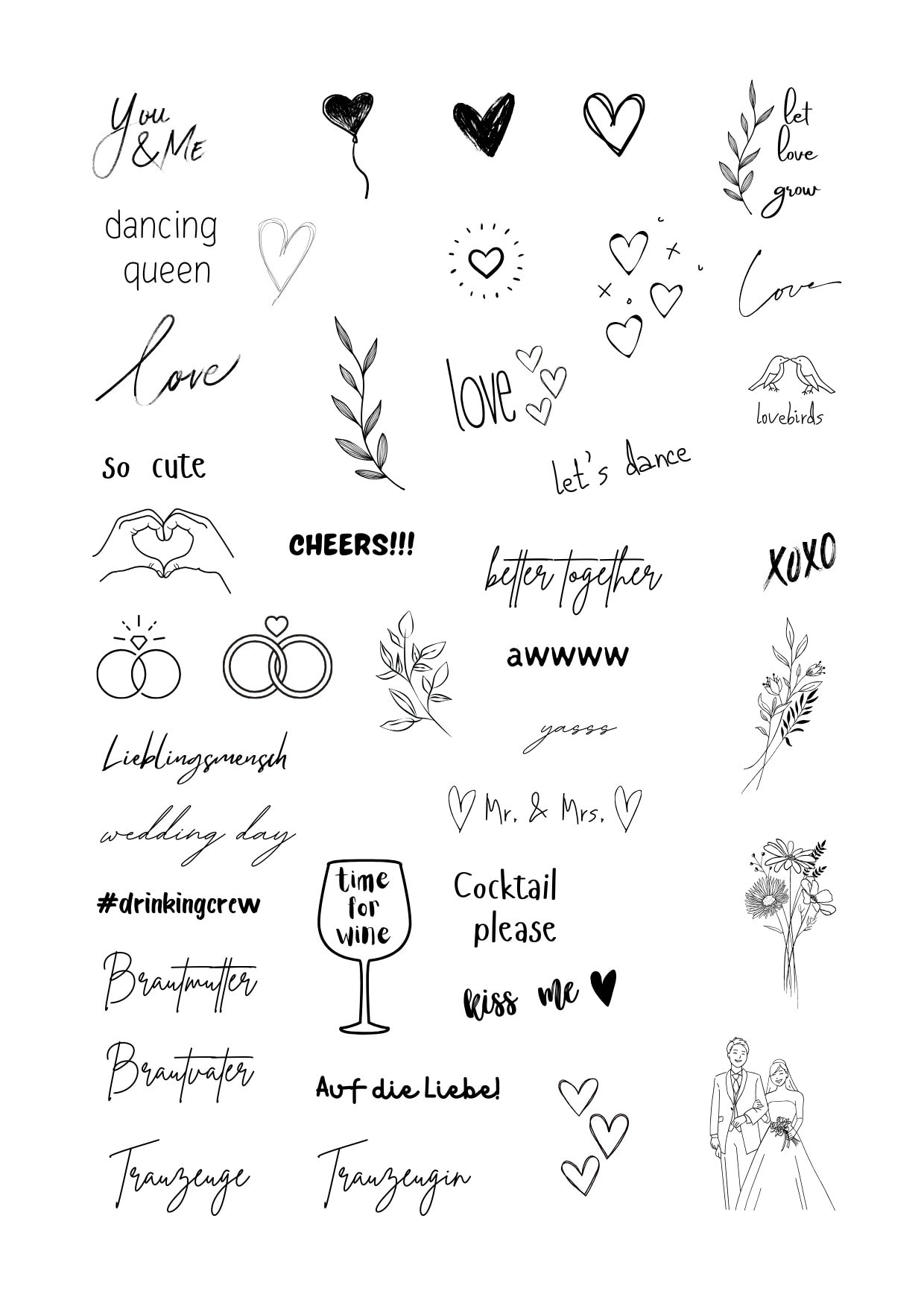 Klebetattoos Temporäre Tattoos Hochzeit Wedding von Etsy - evveprints