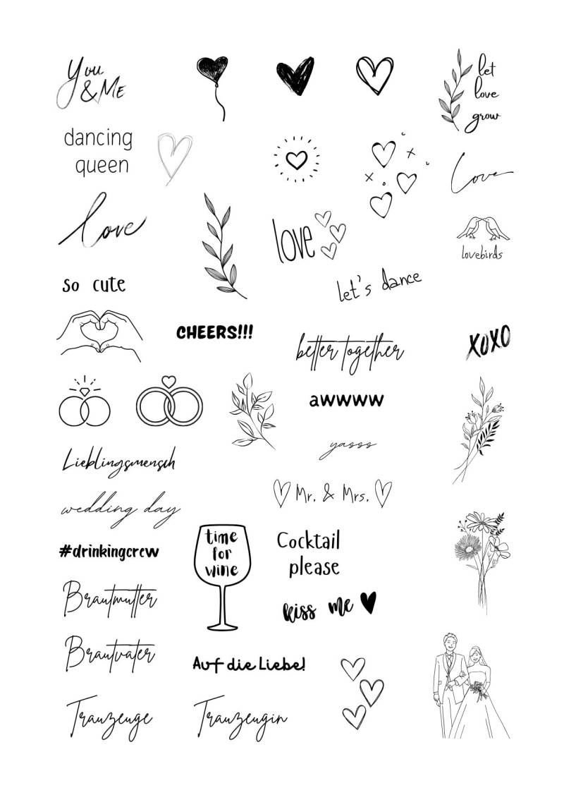 Klebetattoos Temporäre Tattoos Hochzeit Wedding von Etsy - evveprints