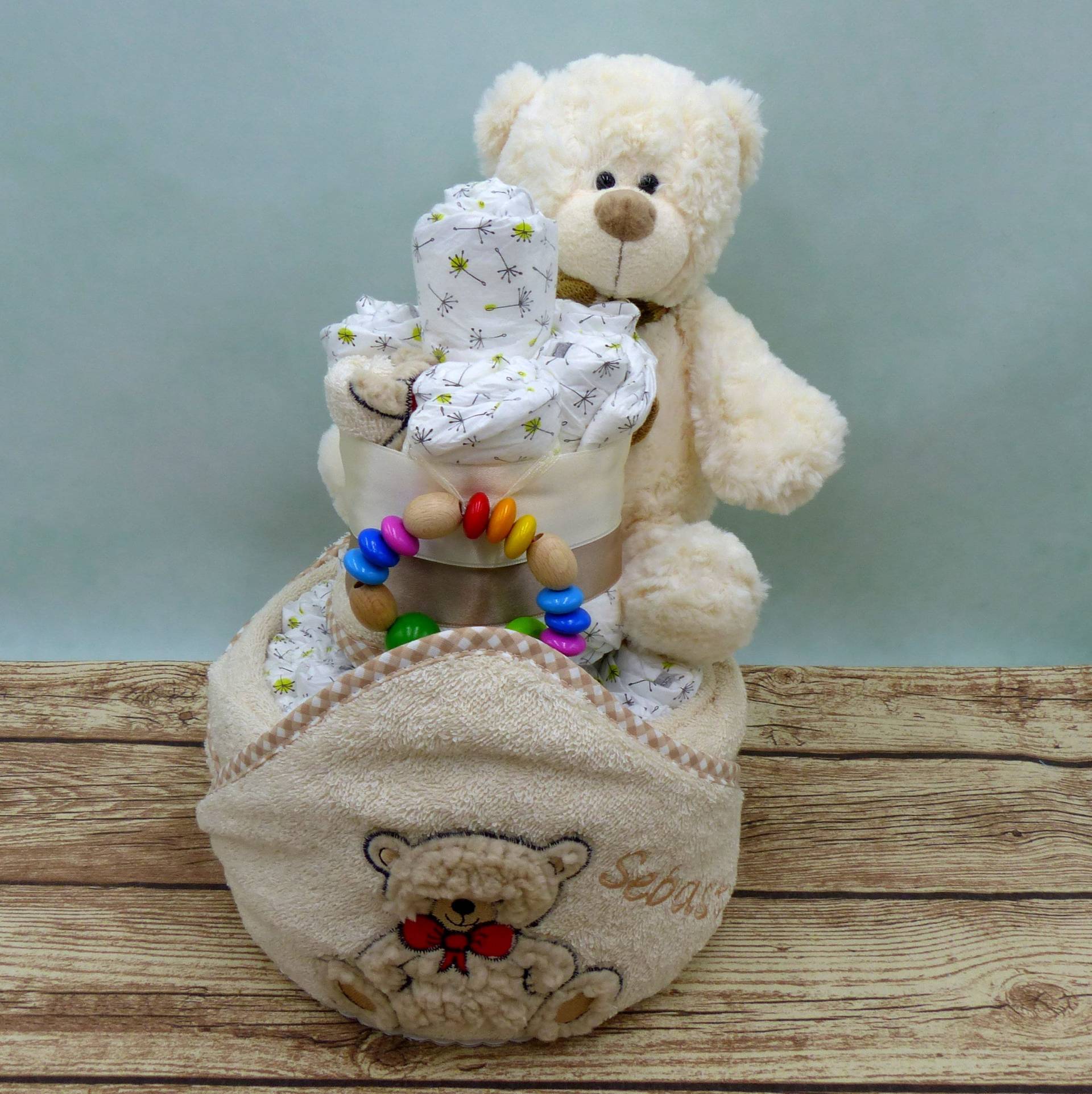 Windeltorte Teddy Natur von Etsy - geschenkelibelle