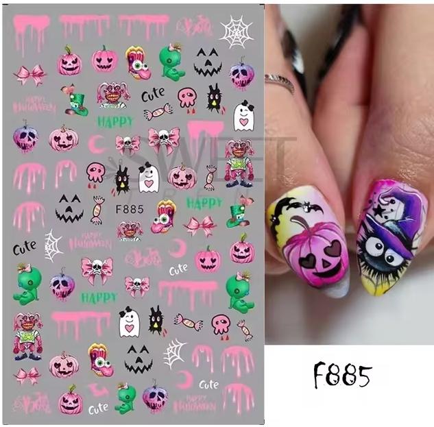 Nailart Sticker Halloween Niedlich Bunt Kürbis Dia De Los Muertos von Etsy - glitzer4you