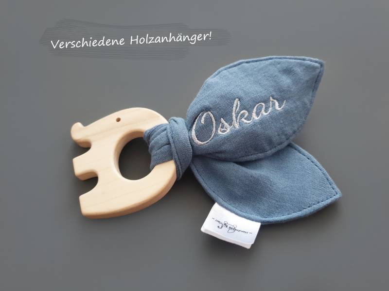 Greifling Mit Knisterohren Name | Blue Shadow Denimblau Musselin Holz Babytuch Babygeschenk Knistertuch Baby Personalisiert von Etsy - handmadebyvieri