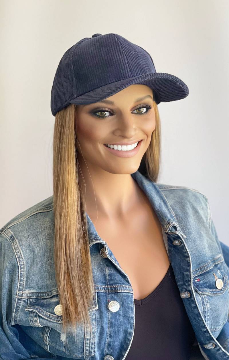 Navy Cord Baseball Cap Mit Langen Haaren Befestigt | Mütze Befestigt| Hut Perücke| Haaren| Huthaar|Mütze|Wig Haar von Etsy - headscarvesbyciara1