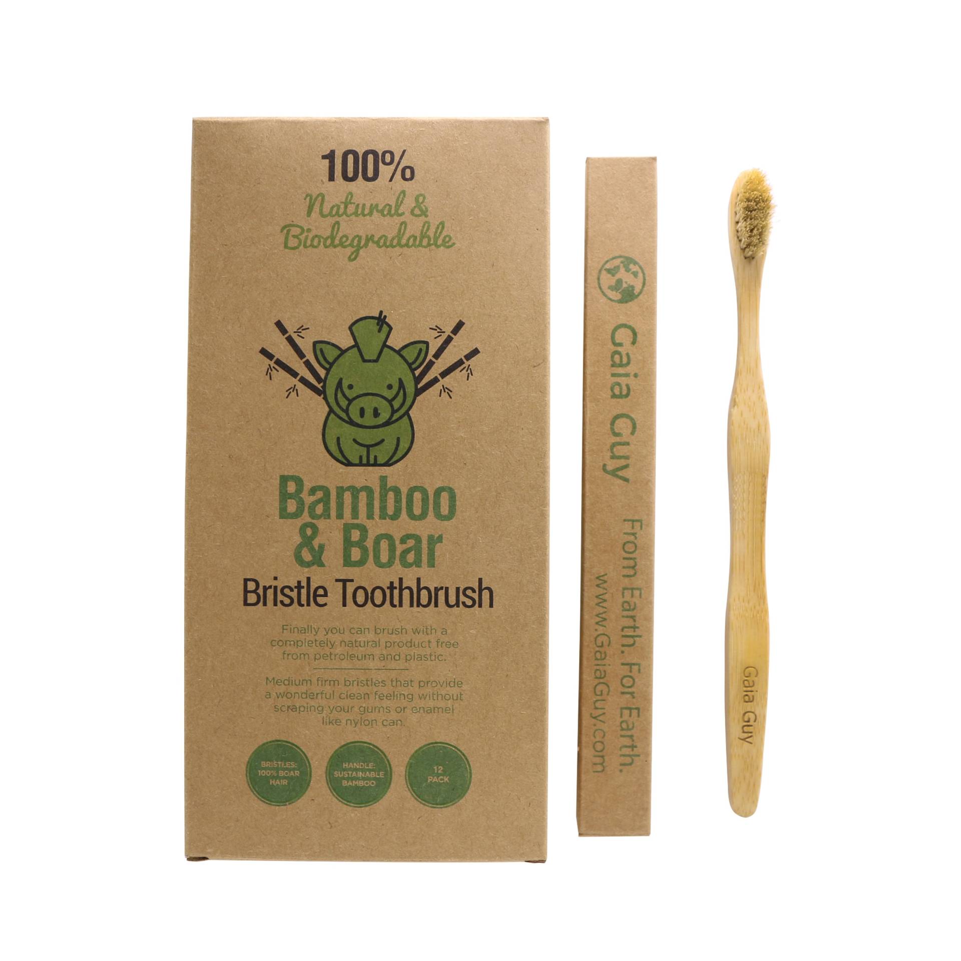 Boar Bristle Bamboo Toothbrush - Totally Biodegradable No Nylon Natural Toothbrushes Zero Waste Plastic-Free 12-Pack von Etsy - hiGaiaGuy