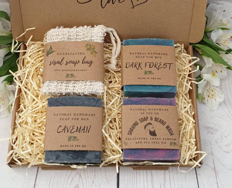 Umweltfreundliche Geschenkbox Für Ihn. Nachhaltiges Self Care Geschenkset Männer. Geschenk Papa, Mann, Freund 3 Handgemachte Seifen, Sisal von Etsy - iandgeco