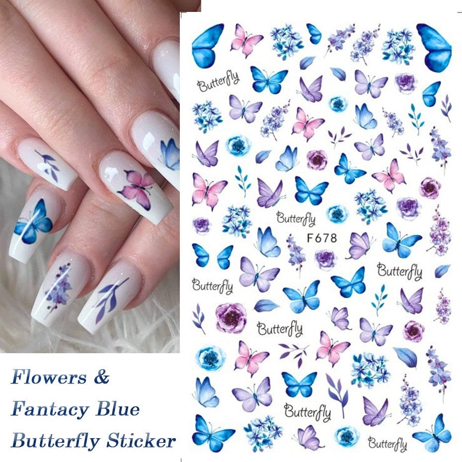 3D Design Nail Stickers Selbstklebende Art Aufkleber Verschiedene Blumen Schmetterling von Etsy - kittynailcharm