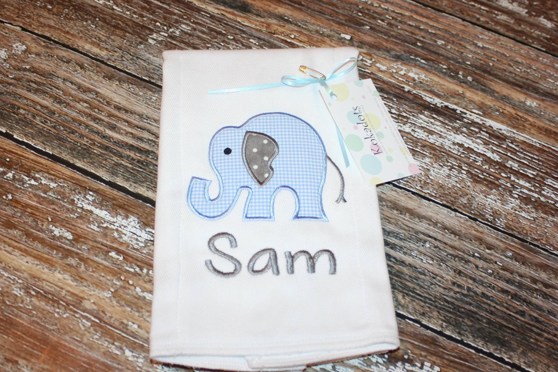 Elefant Spucktuch, Personalisierte Jungen Blau Safari Junge Baby Geschenk von Etsy - kokadots