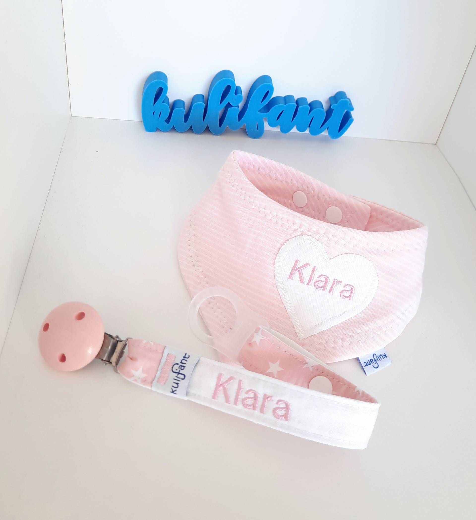 Babygeschenk Set Schnullerband & Tuch Steifen Herz Geschenk Name /Praktisch Dreieckstuch Personalisiert Für Babys Taufgeschenk Rosa von Etsy - kulifant