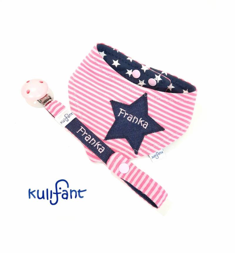 Babygeschenk Set Schnullerband & Tuch Steifen Sterne Geschenk Name /Praktisch Andere Muster Möglich von Etsy - kulifant