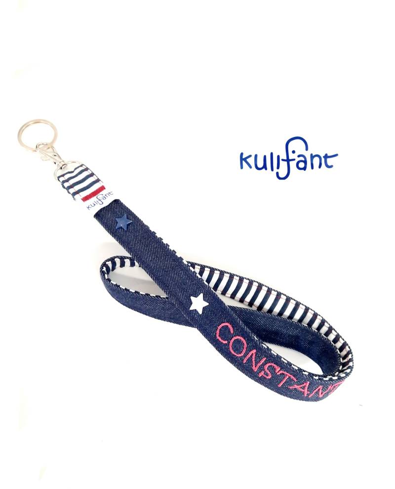 Personalisiertes Cooles Denim Schlüsselband Für Schultüte Kindergarten Schule Maritim Blau Namen Name Bordeaux Stickfarbe Wählbar 1.schultag von Etsy - kulifant