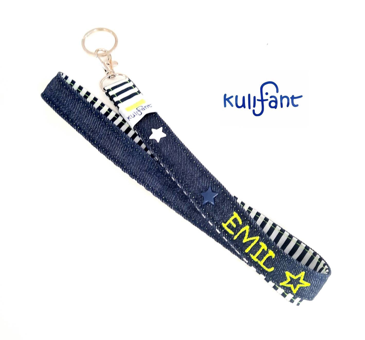 Personalisiertes Cooles Denim Schlüsselband Für Schultüte Kindergarten Schule Maritim Blau Namen Name Neongelb Stickfarbe Wählbar 1.schultag von Etsy - kulifant