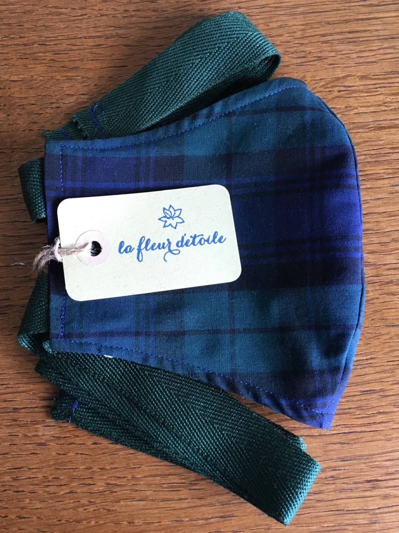 Blackwatch Tartan Gesichtsmaske Mit Krawatten Baumwolle Dunkelblau Und Grün Ecofriendly Wiederverwendbares Tragen Hörgeräten Wahl Der Filtertasche von Etsy - lafleurdetoile