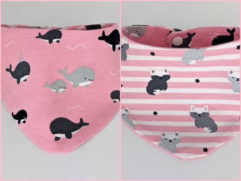 Baby Wende Lätzchen | Mädchen 0-3 Jahre Füchse/Wale Weiß Rosa/Ringel Jersey Sabberlatz Halstuch Bib von Etsy - lamaika