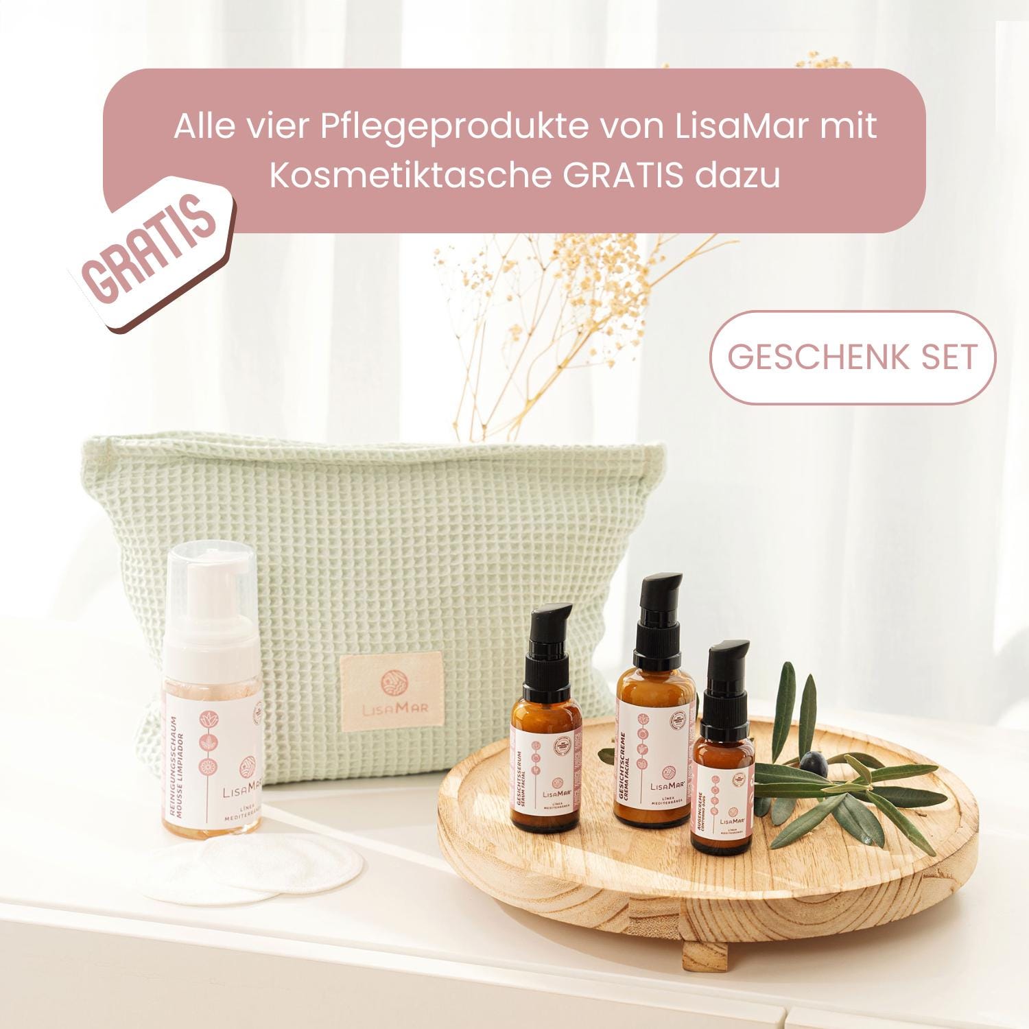 Beauty Geschenkset Anti Aging - Kosmetiktasche Gratis. Gesichtsreinigung, Augencreme, Serum & Feuchtigkeitscreme. Bio, Vegan, Naturkosmetik von Etsy - lisamarcosmetics