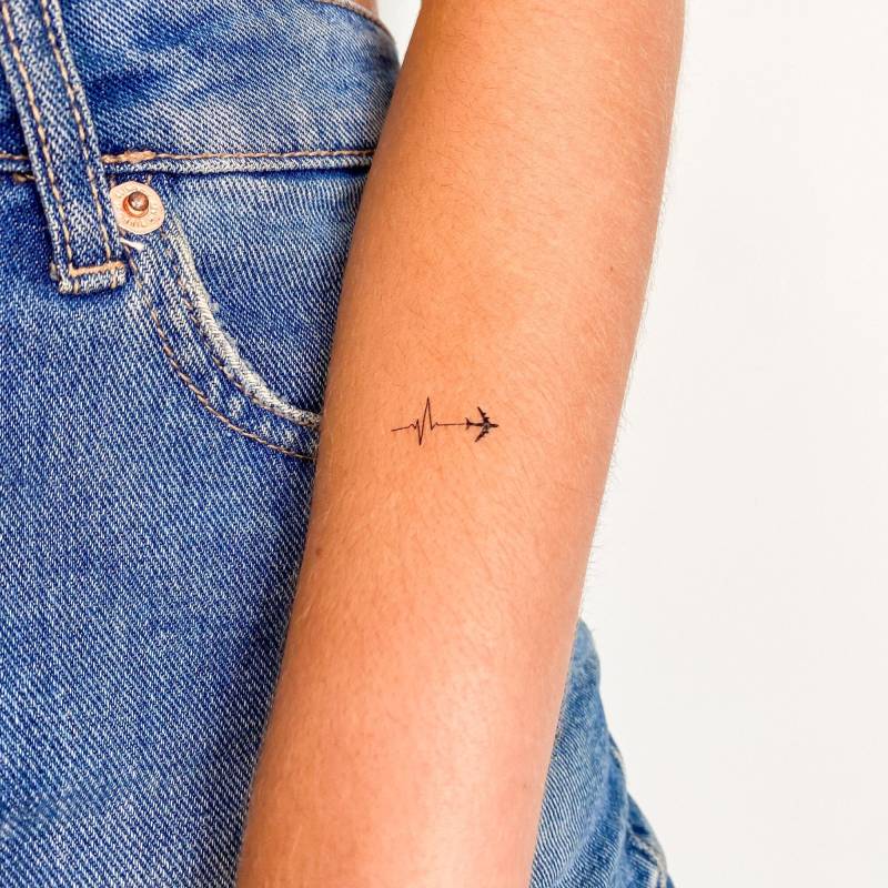 Flugzeug Und Herzschlag Temporäres Tattoo | 3Er Set von Etsy - littletattoos