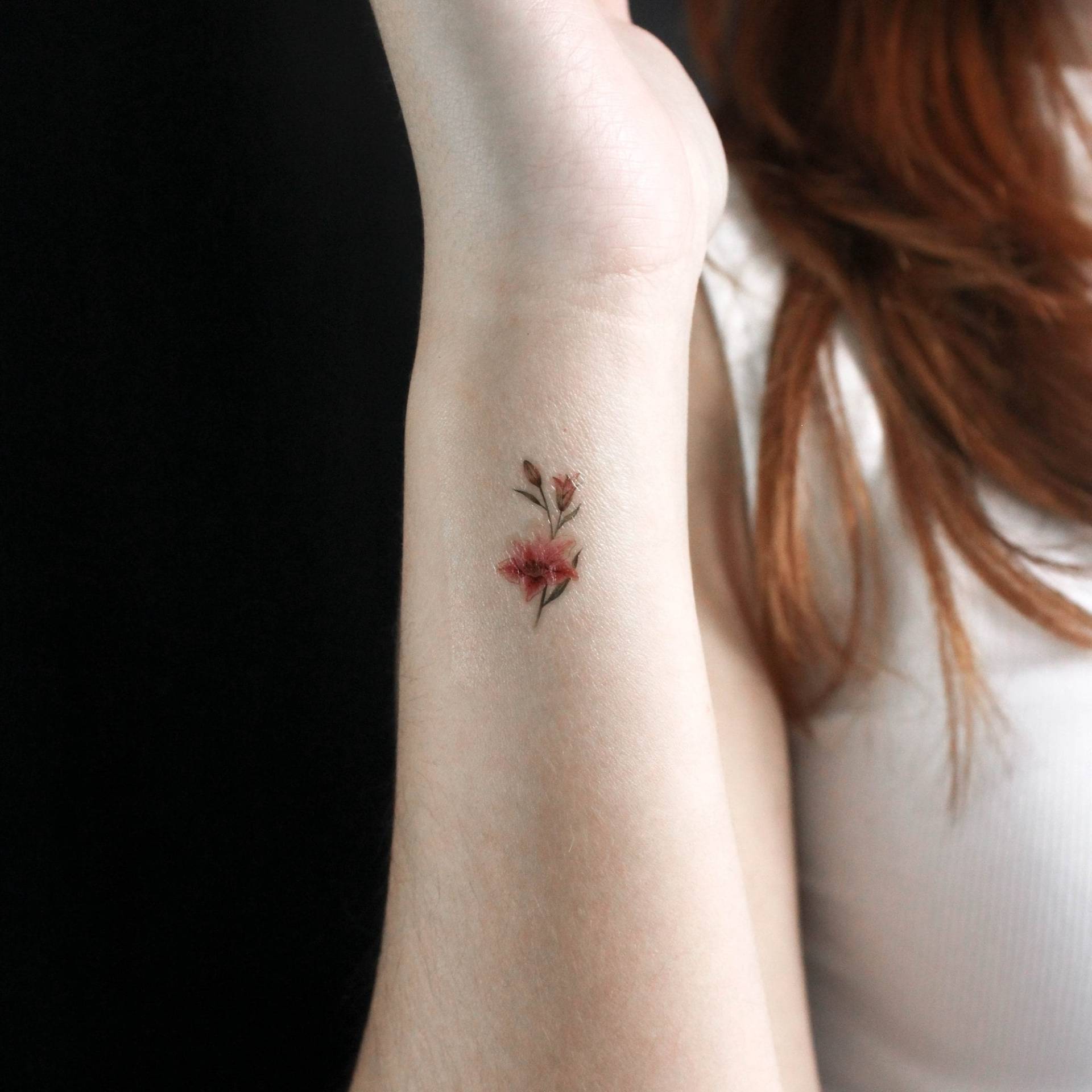 Kleine Aquarell Lilie Stargazer Temporäres Tattoo | 3Er Set von Etsy - littletattoos