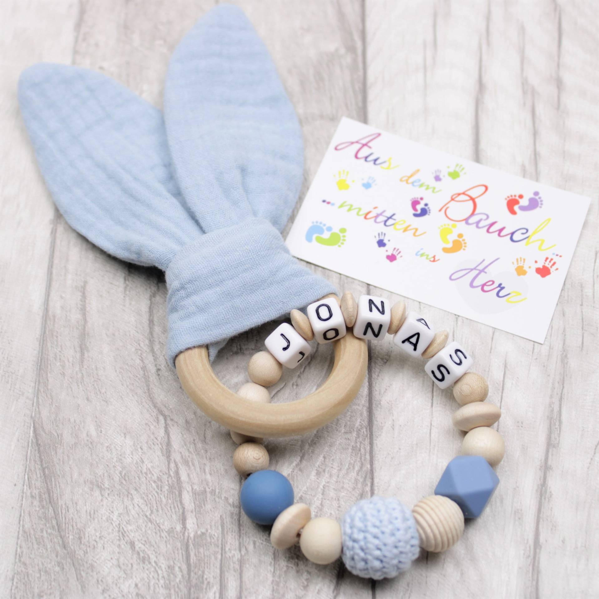 Greifring Personalisiert Für Mädchen Und Jungen, Mit Hasenohren Aus Musselin, Farbwahl, Greifling Namen, Baby Geschenk Zur Geburt von Etsy - luckimade