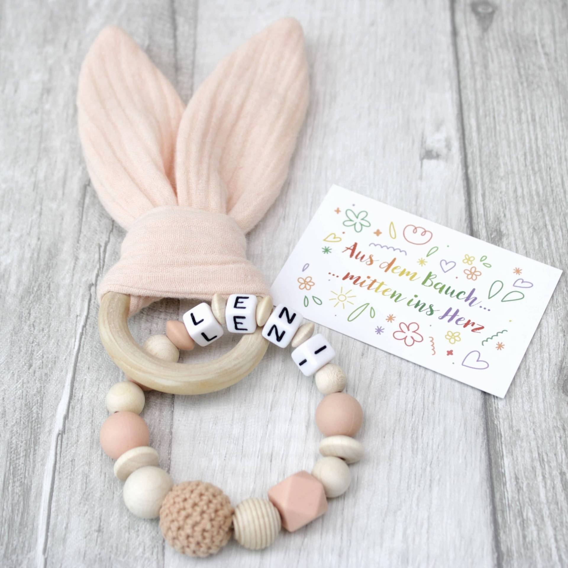 Greifring Personalisiert Für Mädchen Und Jungen, Mit Hasenohren Aus Musselin, Farbwahl, Greifling Namen, Baby Geschenk Zur Geburt von Etsy - luckimade