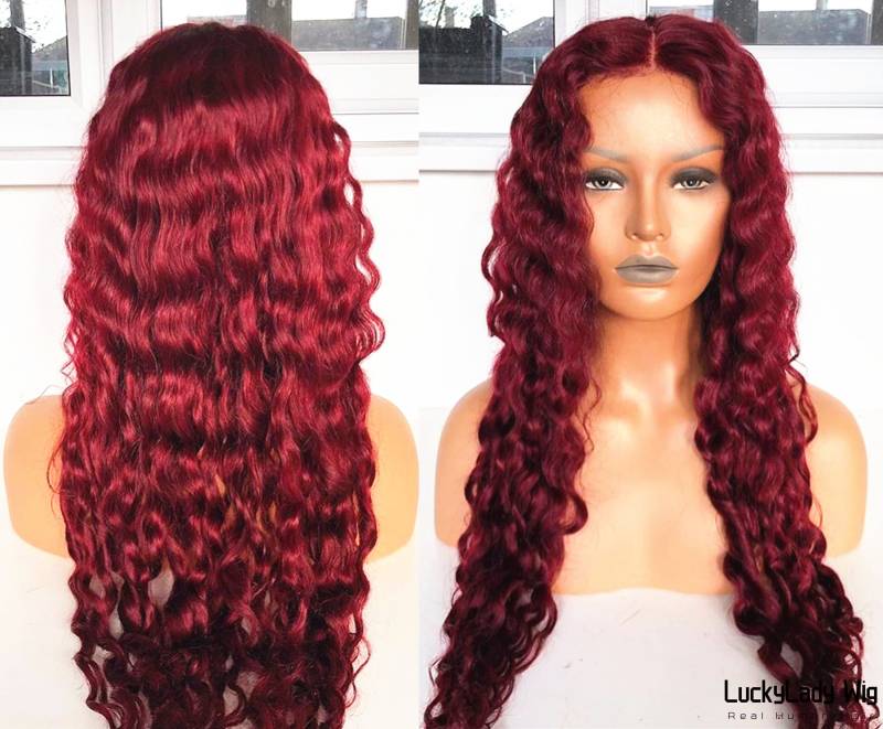 99J Red Wine Burgundy Lose Lockiges Haar Perücken Frontal 13x4 Spitze Perücke Prelucked Echthaar Vorne 13x6 Für Frauen Glueless von Etsy - luckyladyhair