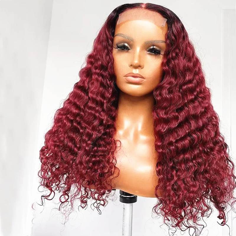 Ombre 2Tone 1B/99J Rotwein Burgund Deep Curly Haar Perücken Frontal 13x4 Spitze Prelucked Echthaar Perücke Vorne 13x6 Für Frauen von Etsy - luckyladyhair