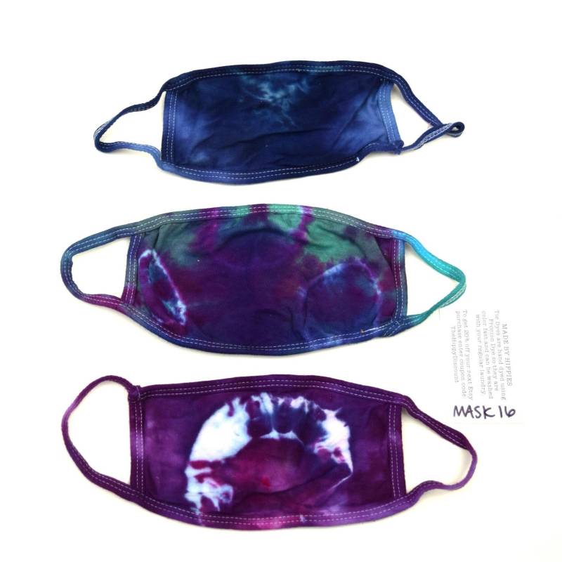 Maskenpackung #16 ~ 3Er Set Ice Tie Dye Masken Erwachsene Klein | 2 Lagen Baumwolle Jersey Maske Stoff Earloops Dehnbar, Nicht Verstellbar Lila Grün von Etsy - madebyhippies