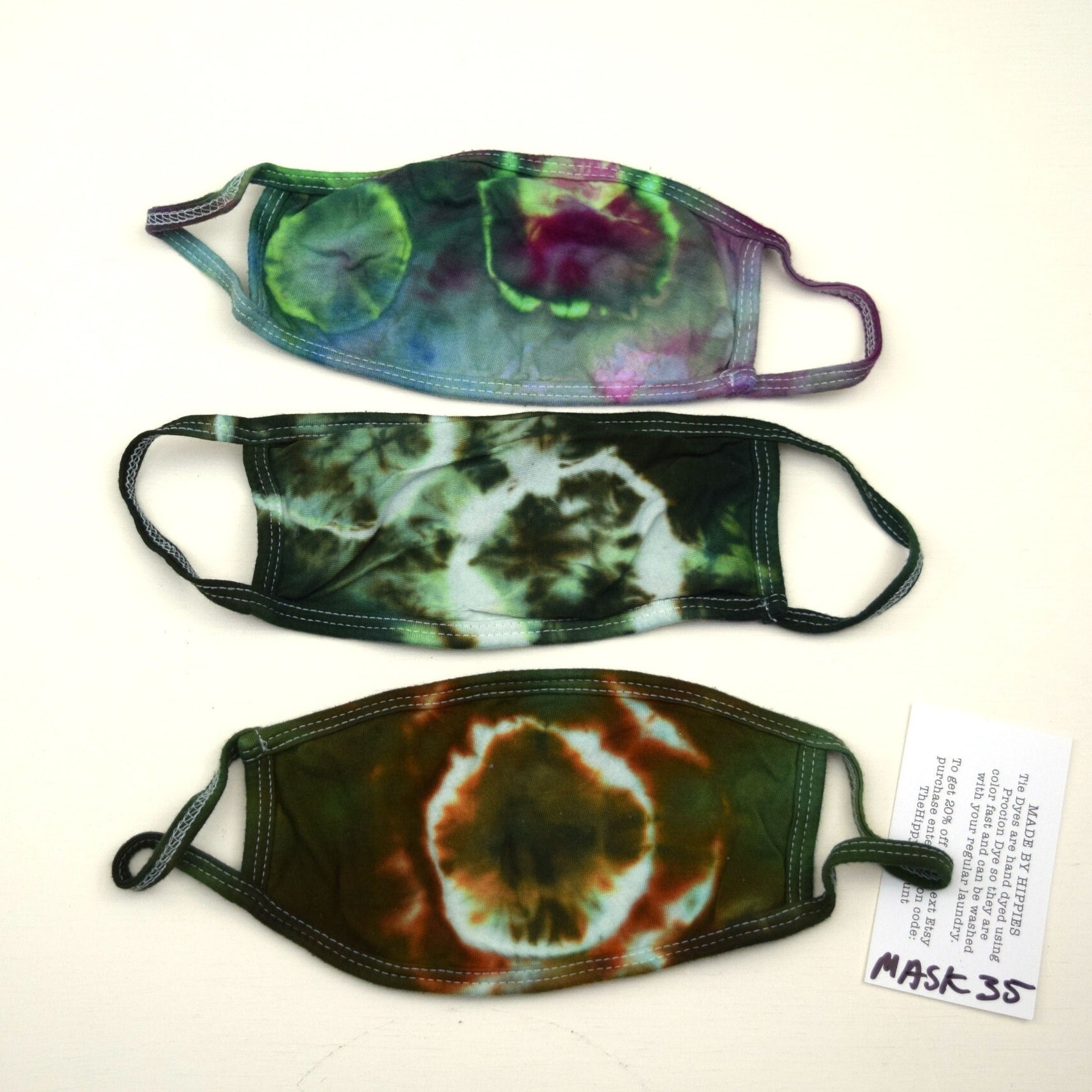 Maskenpackung #35 ~ 3Er Set Eisfarben Krawatte Maske Erwachsene Klein | 2 Lagen Baumwolle Jersey Stoff Earloops Dehnbar Nicht VerstellbarVariabel von Etsy - madebyhippies