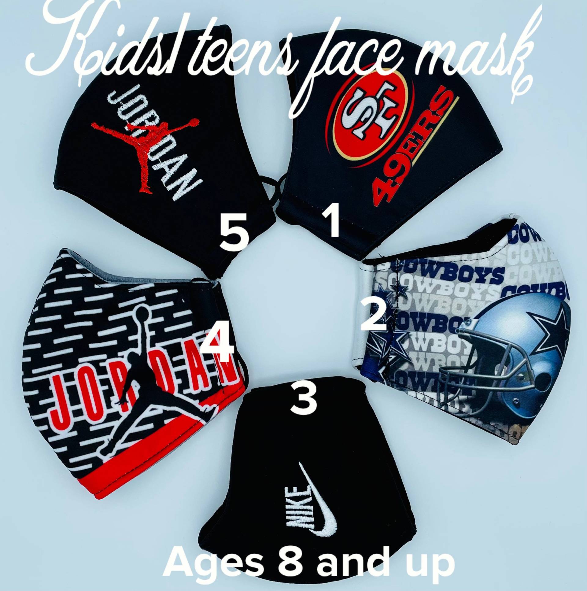 Swoosh Kinder Und Jugendliche Verschiedene Sport Gesichtsmaske, Jump Man Jordan Nfl Cowboys 49Ers Gesichtsmaske von Etsy - maskzitupshop