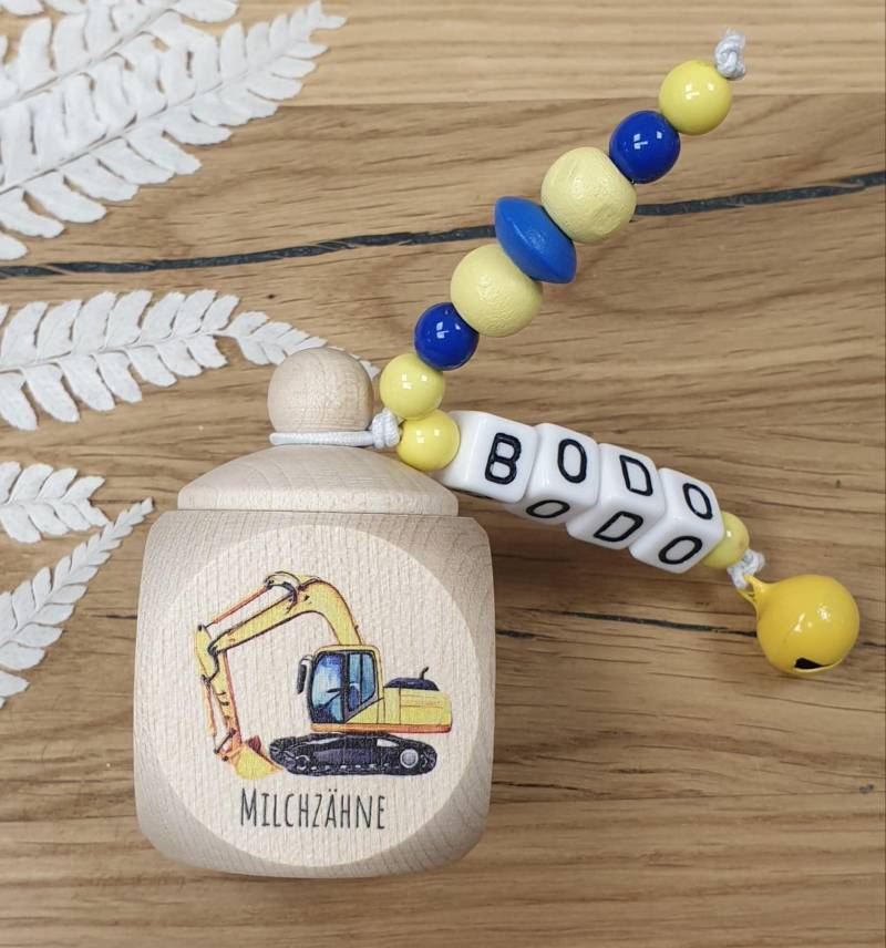 Zahndose Aus Holz Bagger - Personalisiert Zur Aufbewahrung Der Milchzähne von Etsy - meinkerzenshop