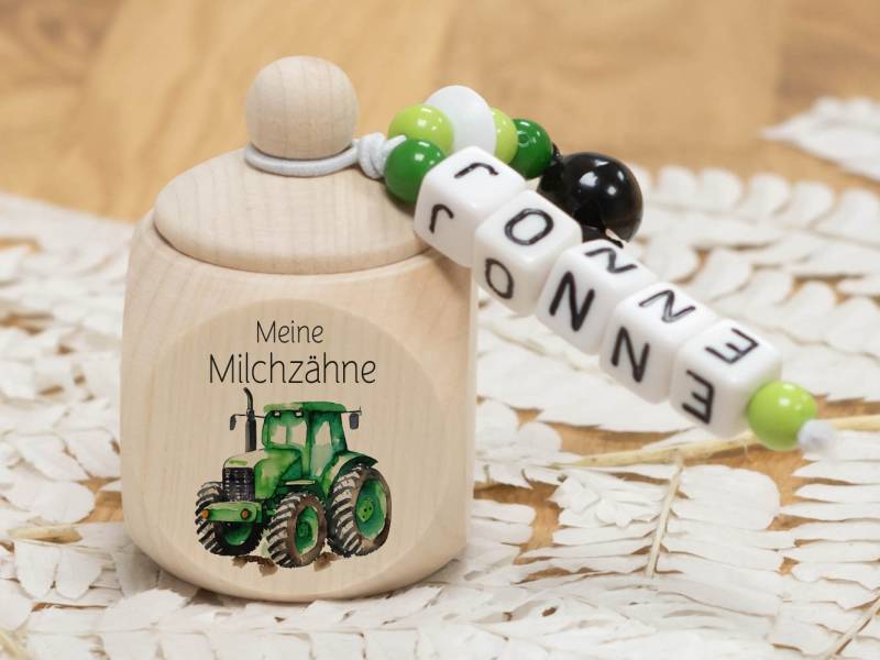 Zahndose Aus Holz Traktor - Personalisiert Zur Aufbewahrung Der Milchzähne von Etsy - meinkerzenshop