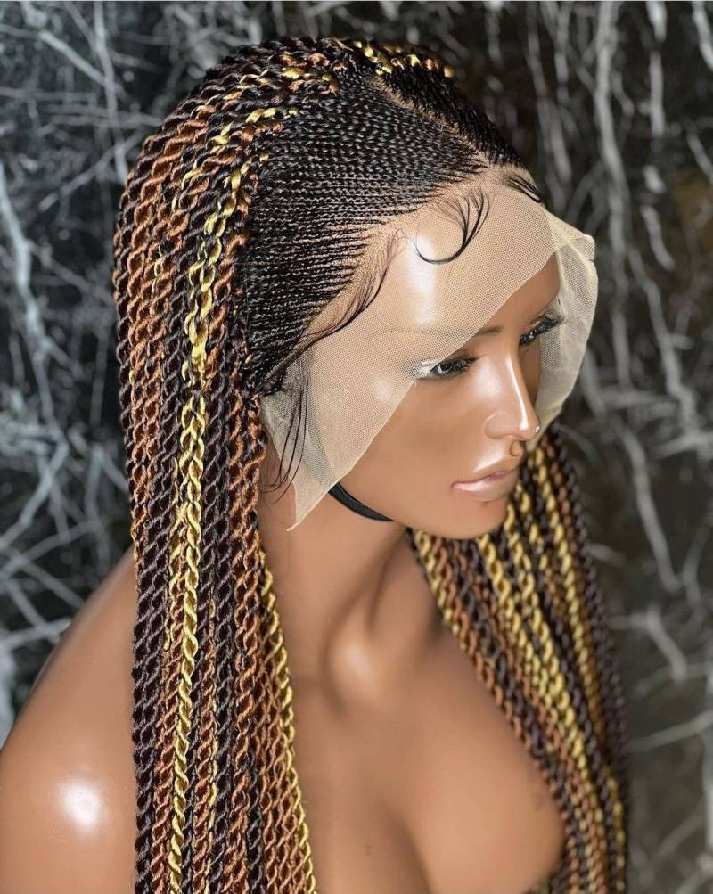 Geflochtene Perücke, Cornrow-Perücke, Box Geflochtene Perücke Mit Gekräuselten Spitzen, Lace-Front-Perücke, Faux Locs Wig Goddess Passion Twists von Etsy - merithairs